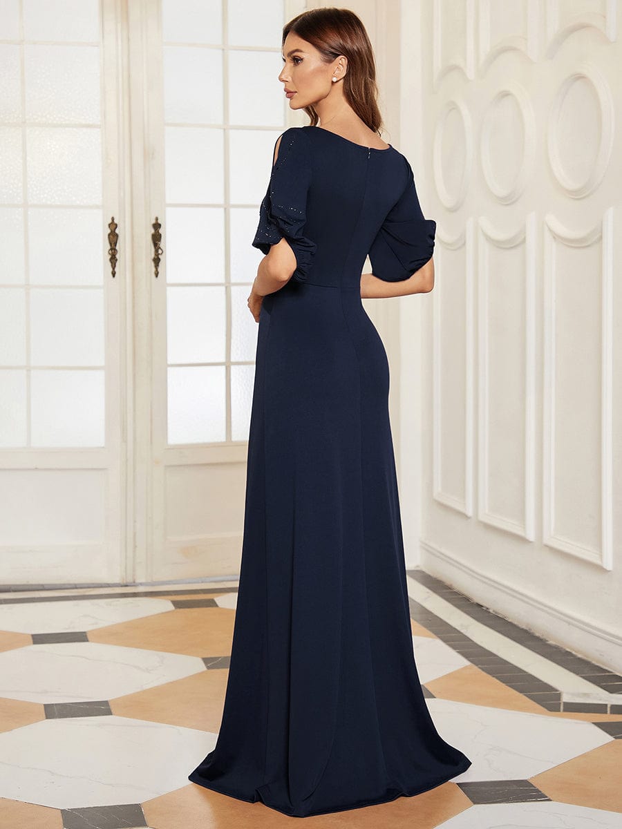 Trendy Round Neck Floor Length Evening Dress For Women #color_Navy Blue