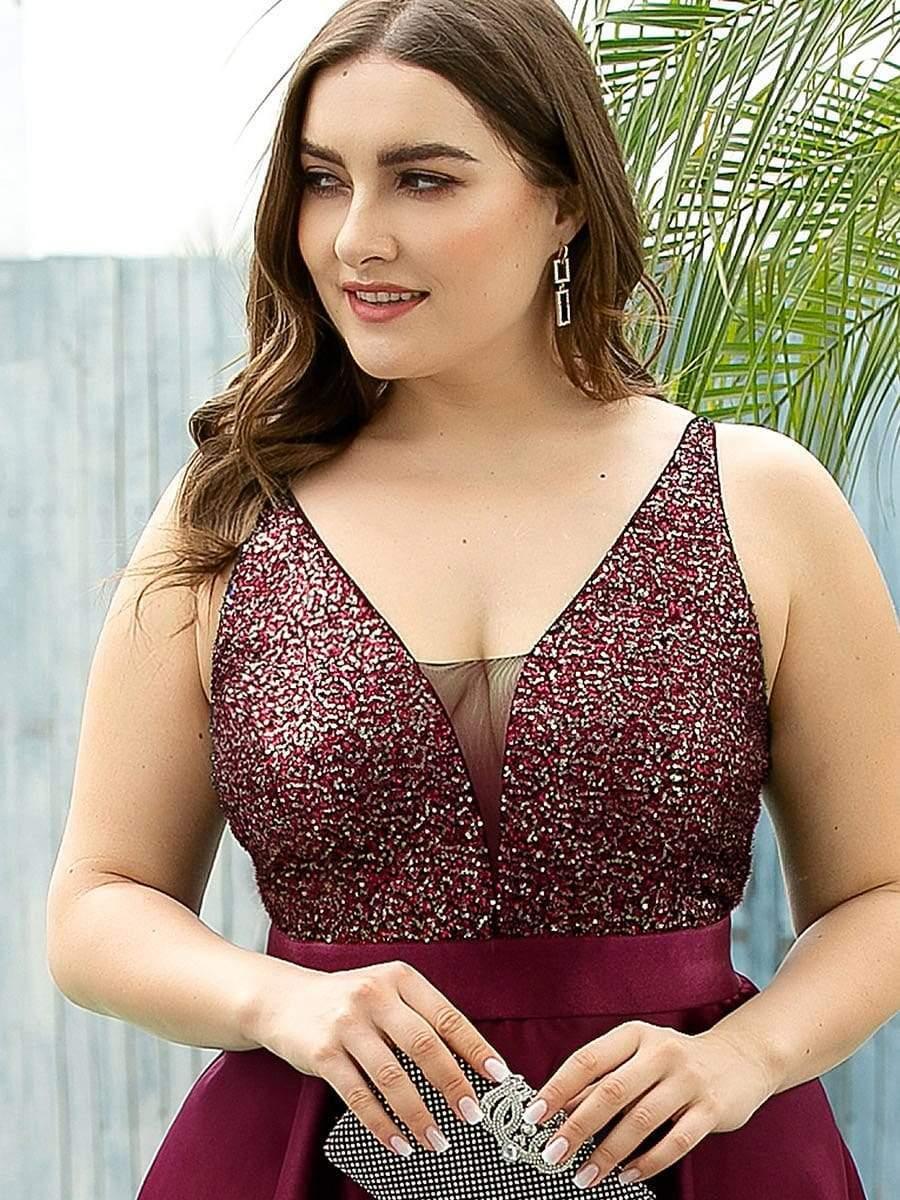 Sparkly Plus Size Prom Dresses for Women with Irregular Hem #color_Burgundy