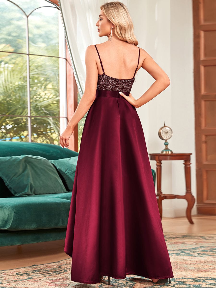 Custom Size Sexy Backless Sparkly Prom Dresses for Women with Irregular Hem #color_Burgundy