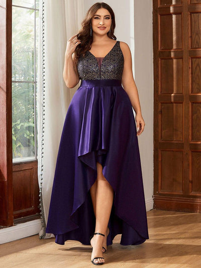 Sparkly Plus Size Prom Dresses for Women with Irregular Hem #color_Dark Purple