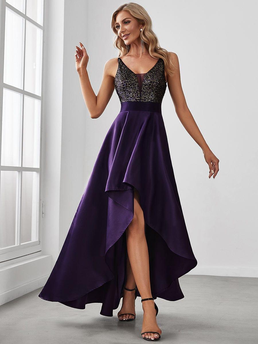 Sexy Backless Sparkly Prom Dresses for Women with Irregular Hem #color_Dark Purple