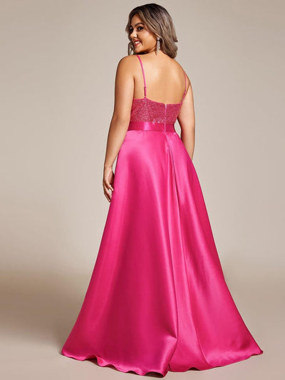 Sparkly Plus Size Prom Dresses for Women with Irregular Hem #color_Hot Pink