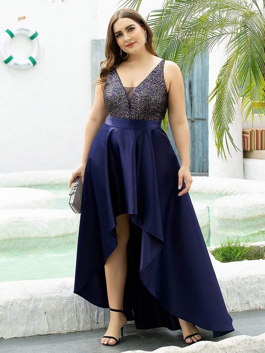 Sparkly Plus Size Prom Dresses for Women with Irregular Hem #color_Navy Blue