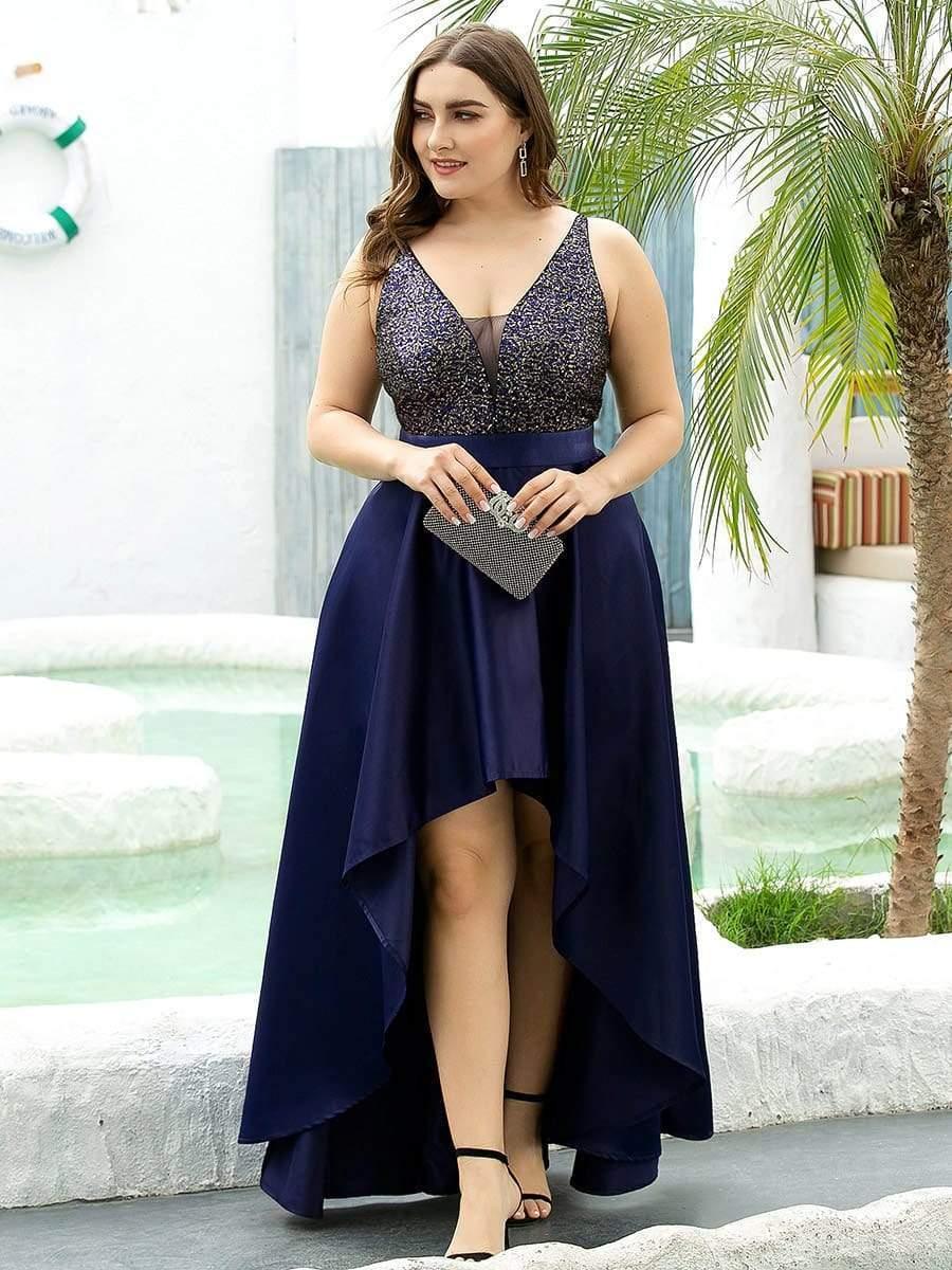 Sparkly Plus Size Prom Dresses for Women with Irregular Hem #color_Navy Blue