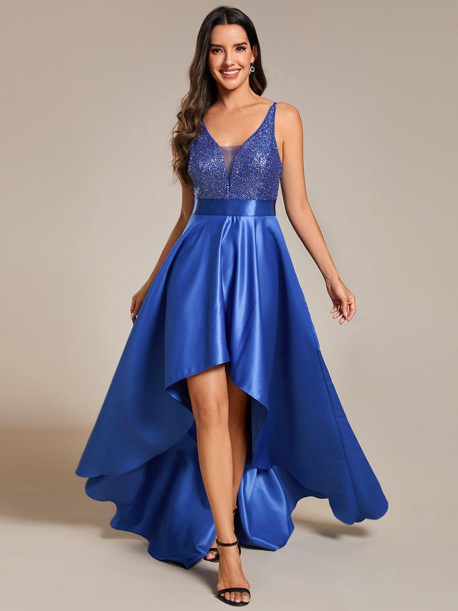 Sexy Backless Sparkly Prom Dresses for Women with Irregular Hem #color_Sapphire Blue
