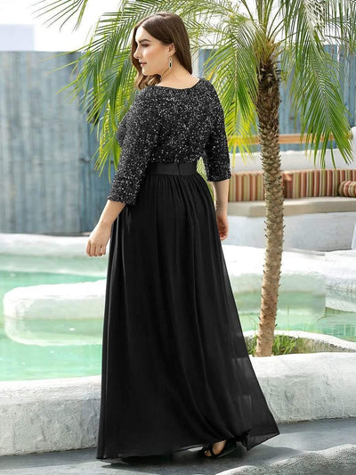 Women's Long Tulle & Sequin Evening Dresses for Mother of the Bride #color_Black