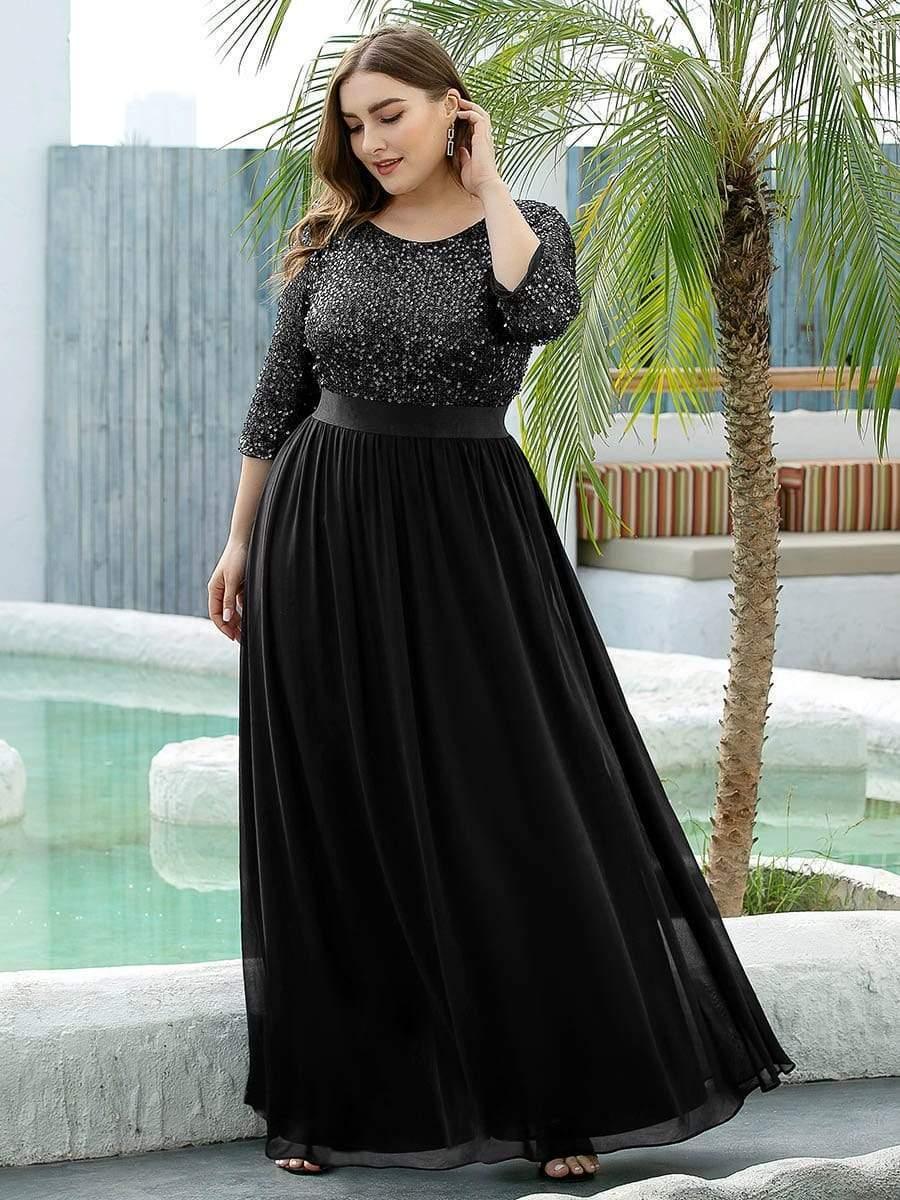 Women's Long Tulle & Sequin Evening Dresses for Mother of the Bride #color_Black