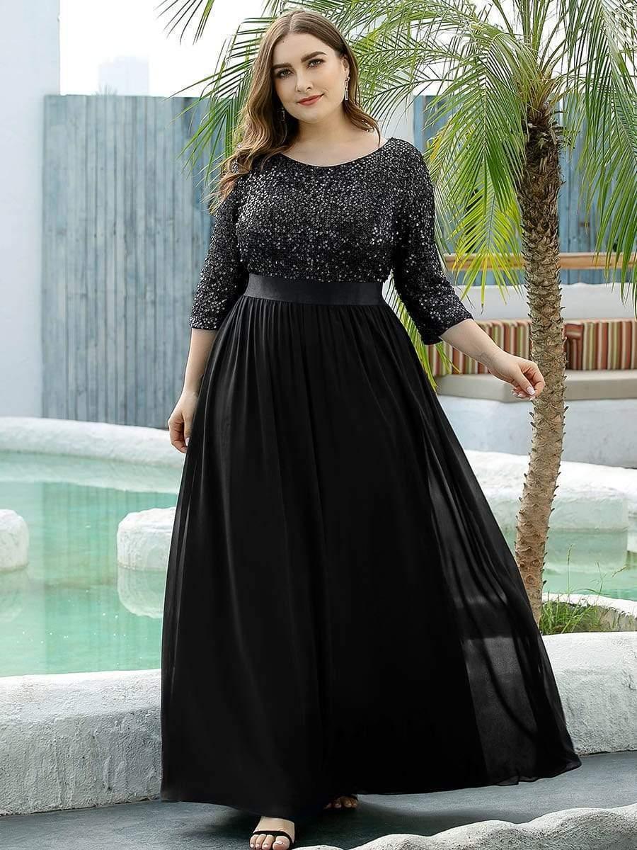 Women's Long Tulle & Sequin Evening Dresses for Mother of the Bride #color_Black