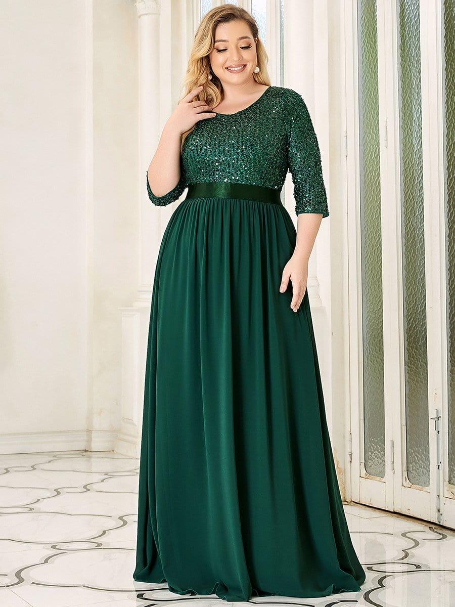 Women's Long Tulle & Sequin Evening Dresses for Mother of the Bride #color_Dark Green