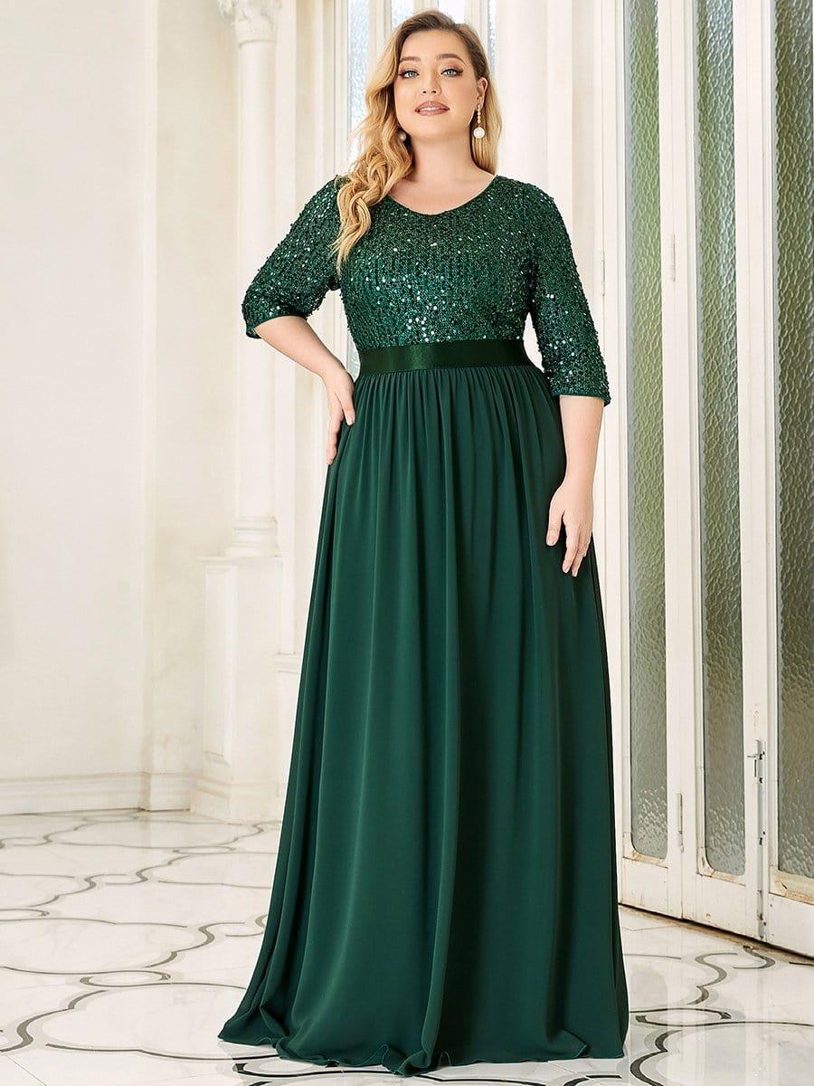 Women's Long Tulle & Sequin Evening Dresses for Mother of the Bride #color_Dark Green
