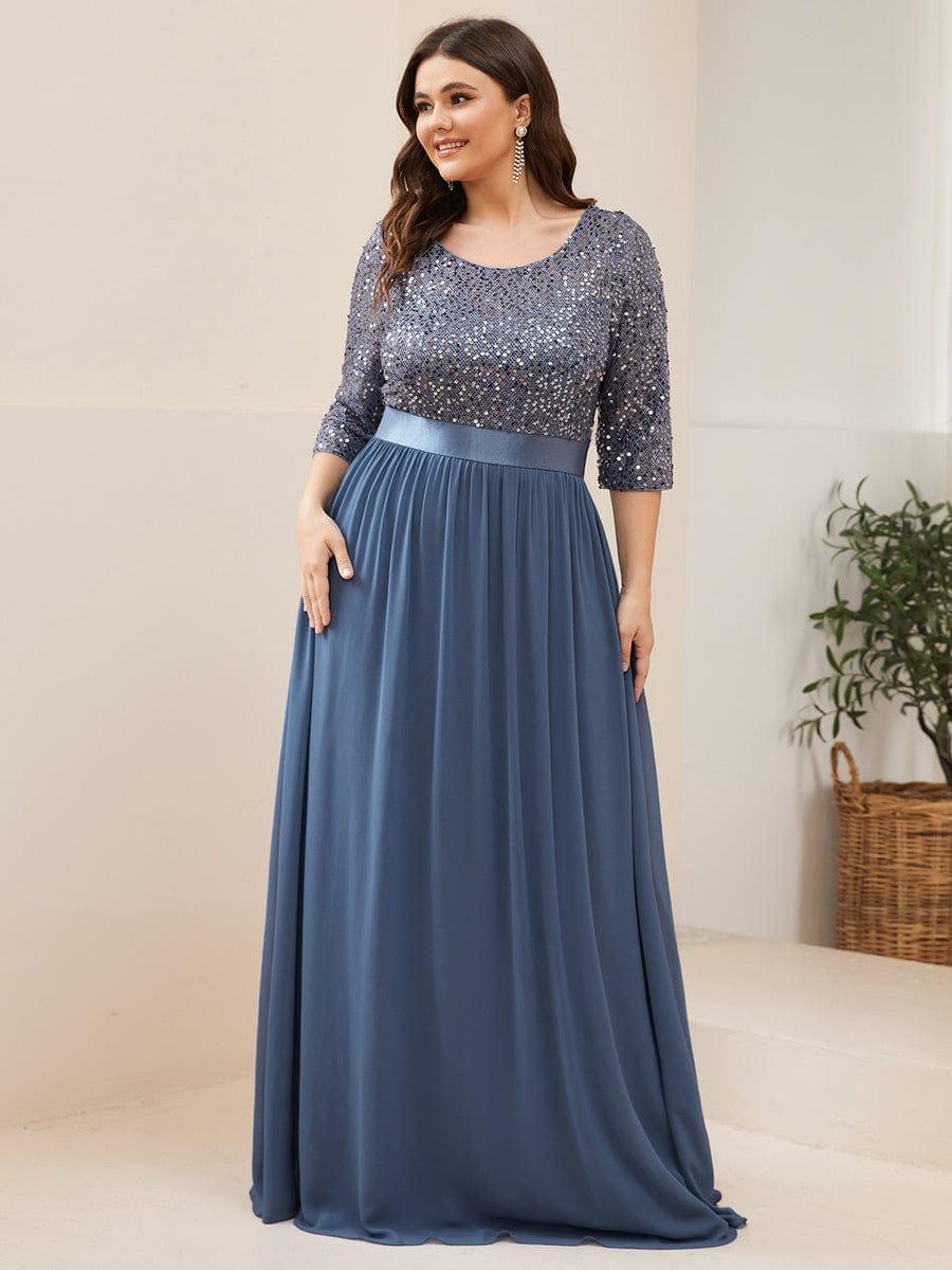 Women's Long Tulle & Sequin Evening Dresses for Mother of the Bride #color_Dusty Blue