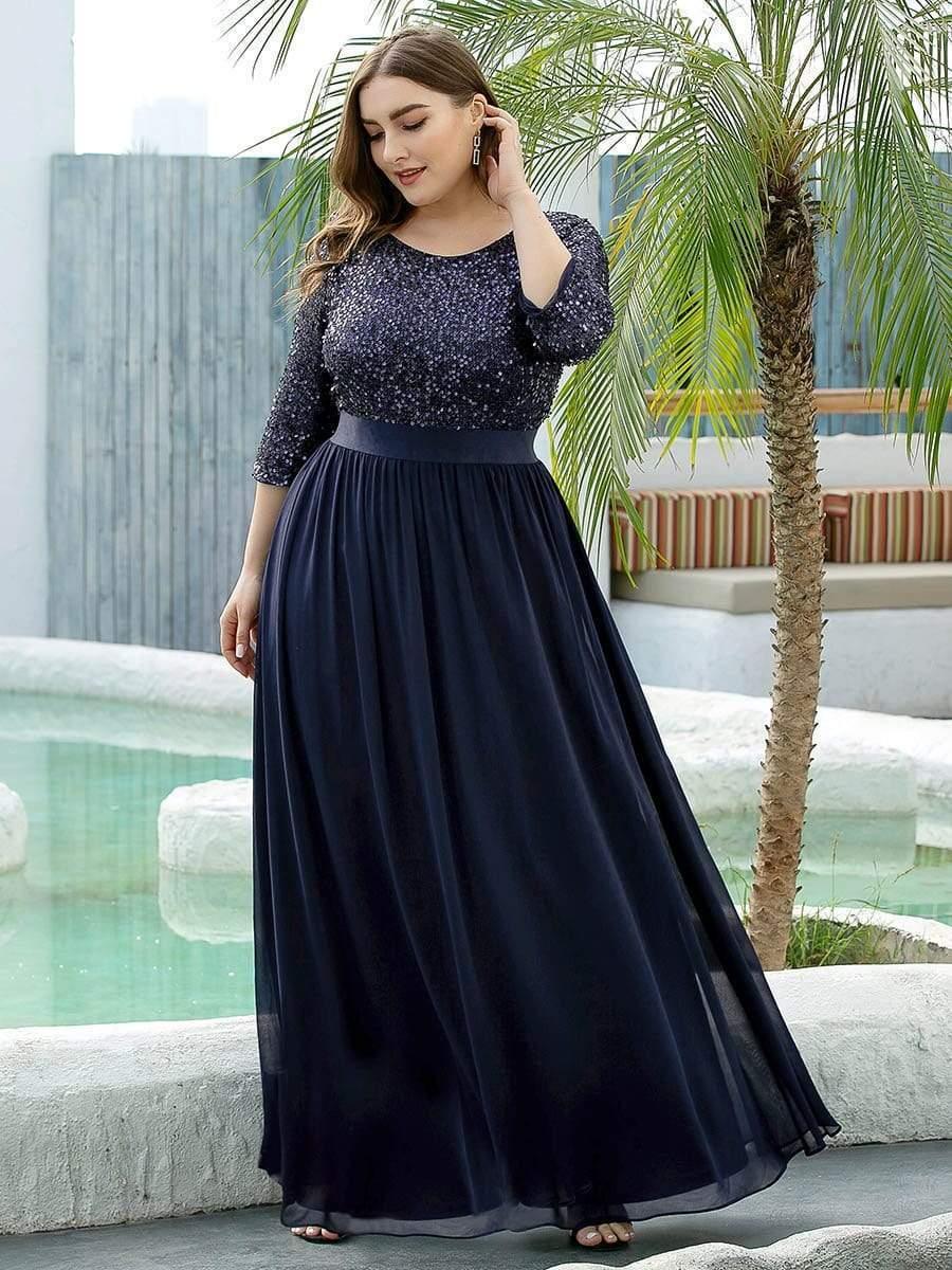 Women's Long Tulle & Sequin Evening Dresses for Mother of the Bride #color_Navy Blue