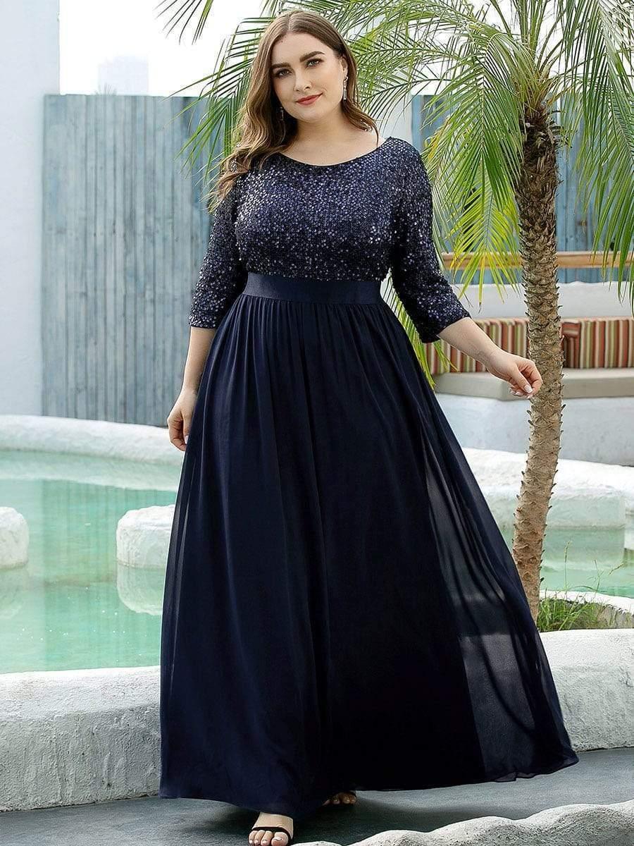 Women's Long Tulle & Sequin Evening Dresses for Mother of the Bride #color_Navy Blue
