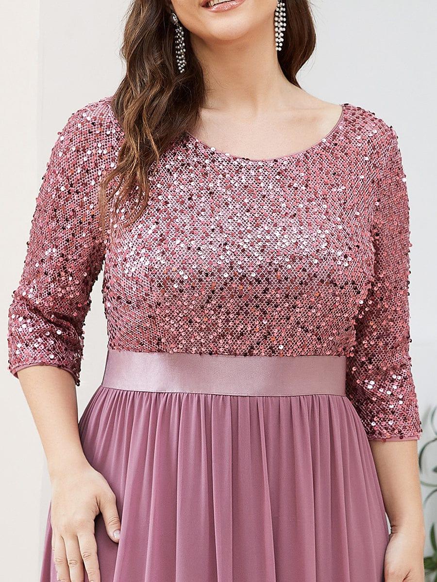 Elegant Round Neckline 3/4 Sleeve Sequins Patchwork Evening Dress #color_Purple Orchid