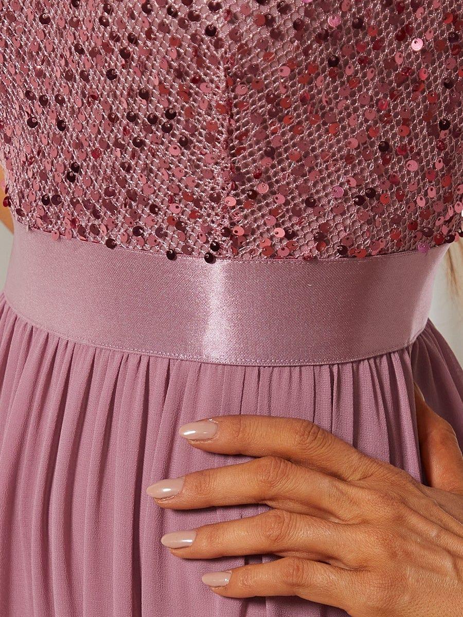 Elegant Round Neckline 3/4 Sleeve Sequins Patchwork Evening Dress #color_Purple Orchid