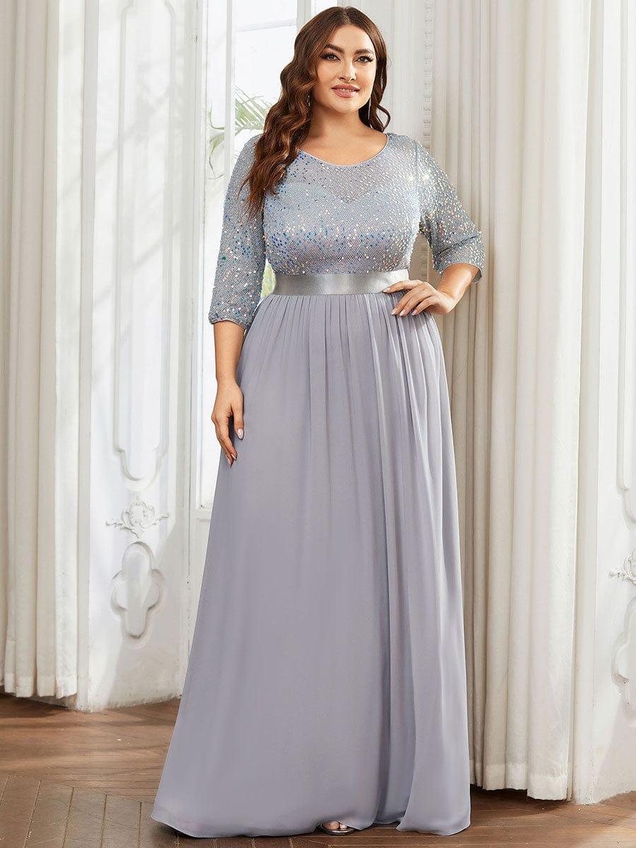 Women's Long Tulle & Sequin Evening Dresses for Mother of the Bride #color_Silver