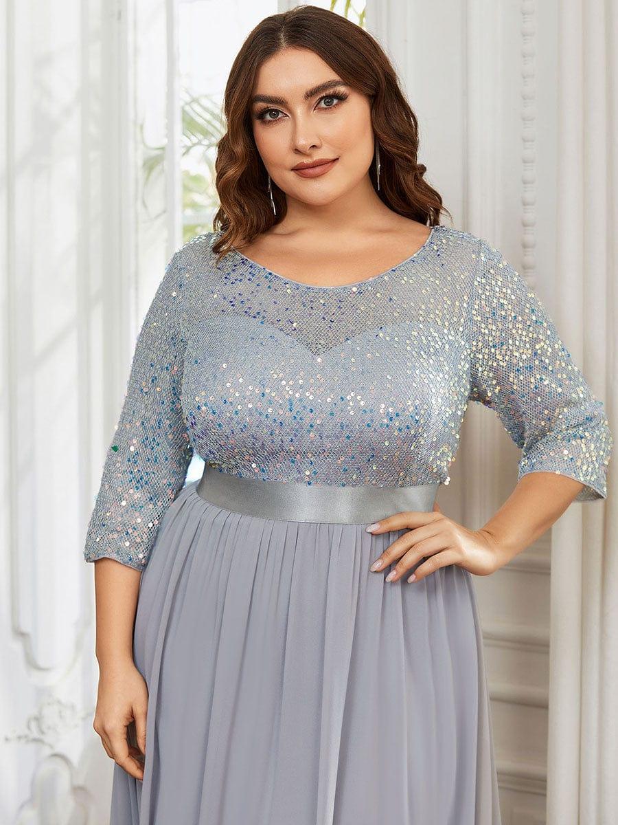 Women's Long Tulle & Sequin Evening Dresses for Mother of the Bride #color_Silver