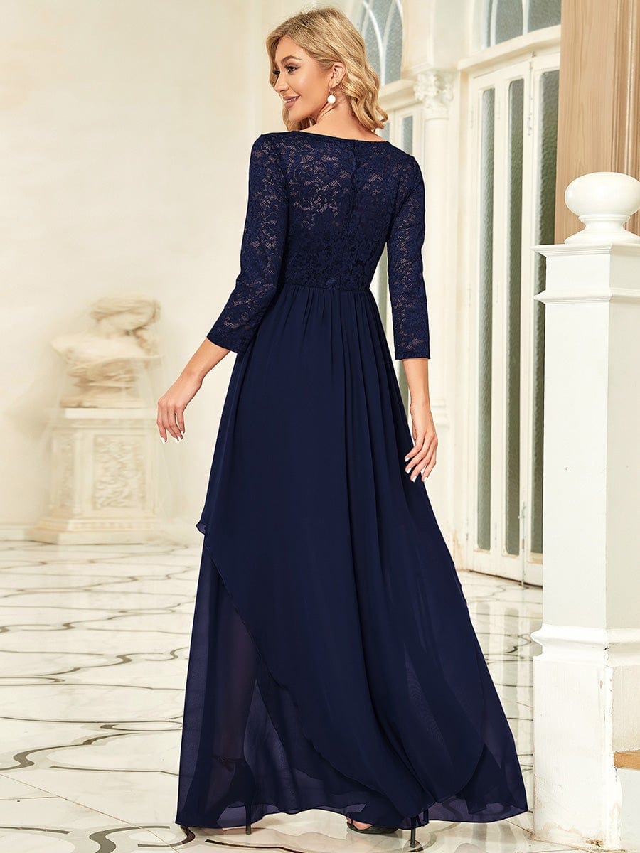 Elegant 3/4 Sleeve Floor Length Lace Evening Wedding Guest Dresses