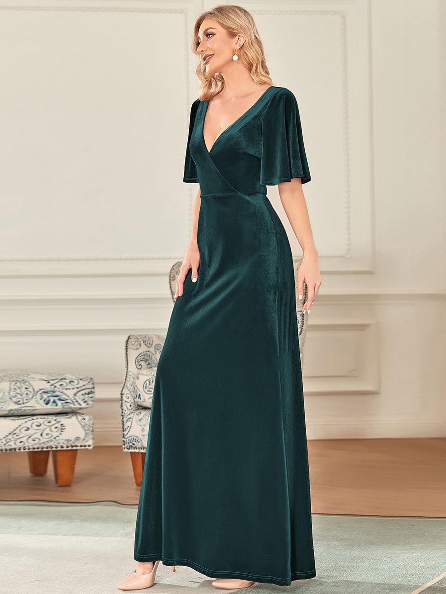 Vintage Plus Size Floor Length Velvet Evening Dress #color_Dark Green