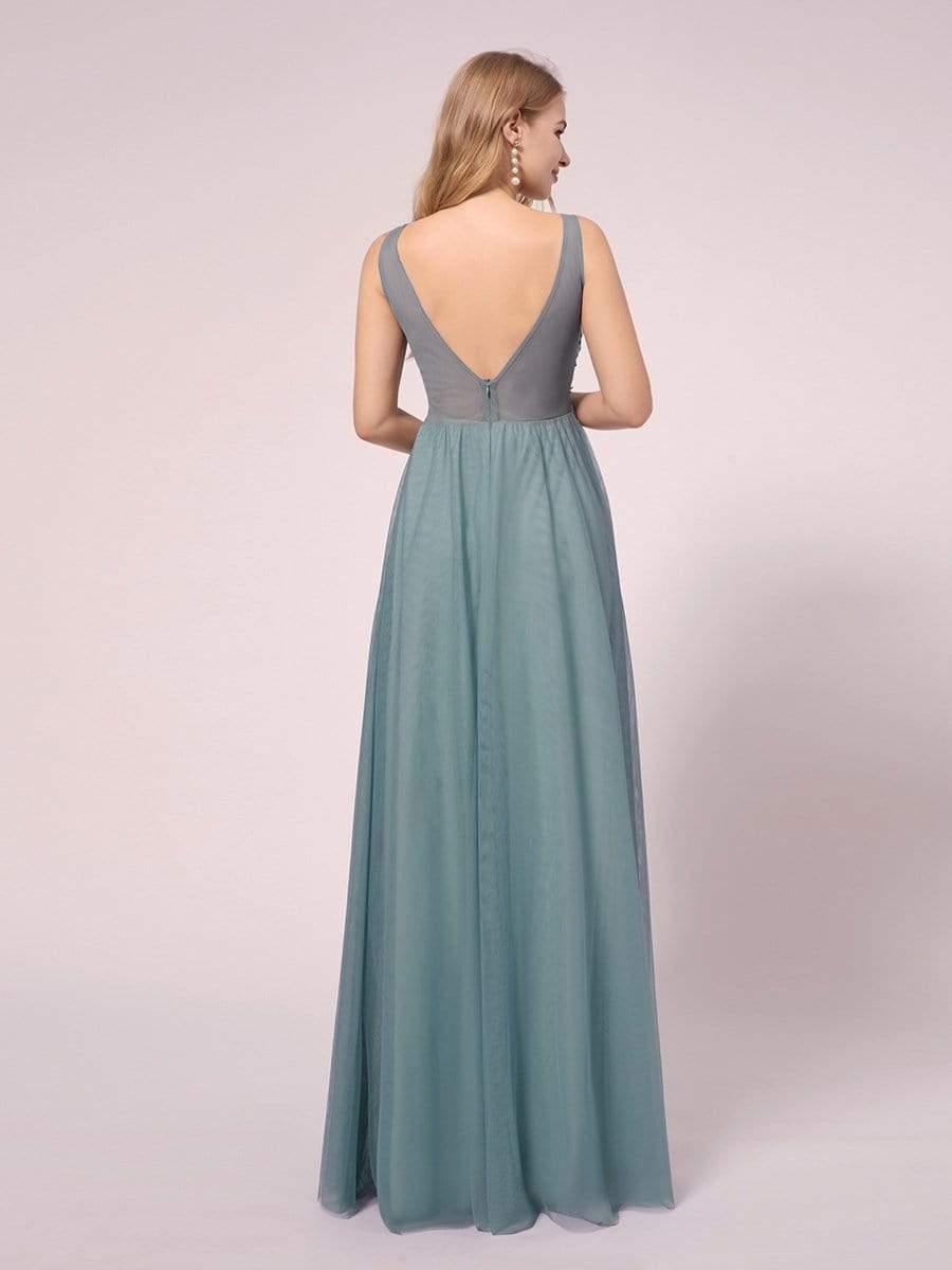 Women's A-Line V-Neck Floral Lace Appliques Maternity Dresses #color_Dusty Blue Women's A-Line V-Neck Floral Lace Appliques Maternity Dresses