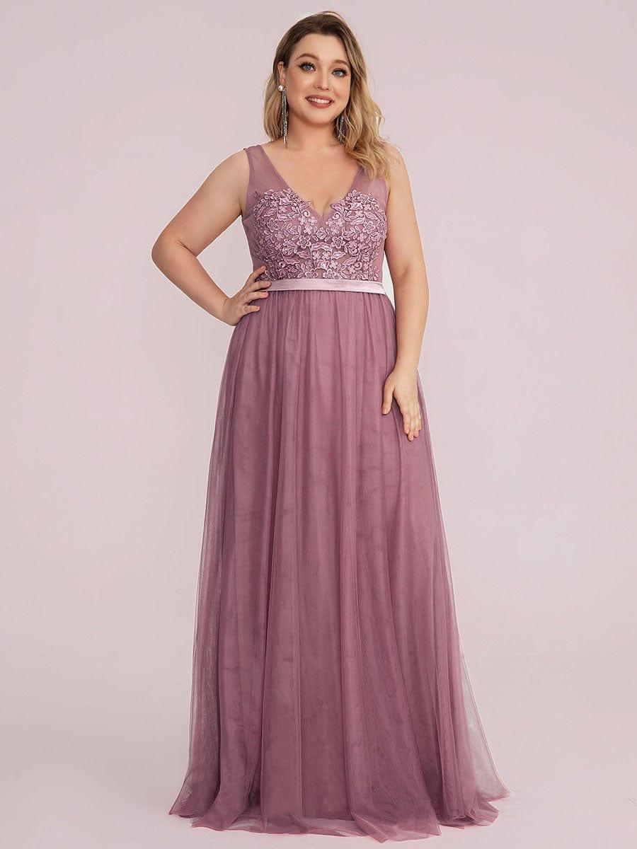 Women's A-Line V-Neck Floral Lace Appliques Bridesmaid Dress #color_Purple Orchid