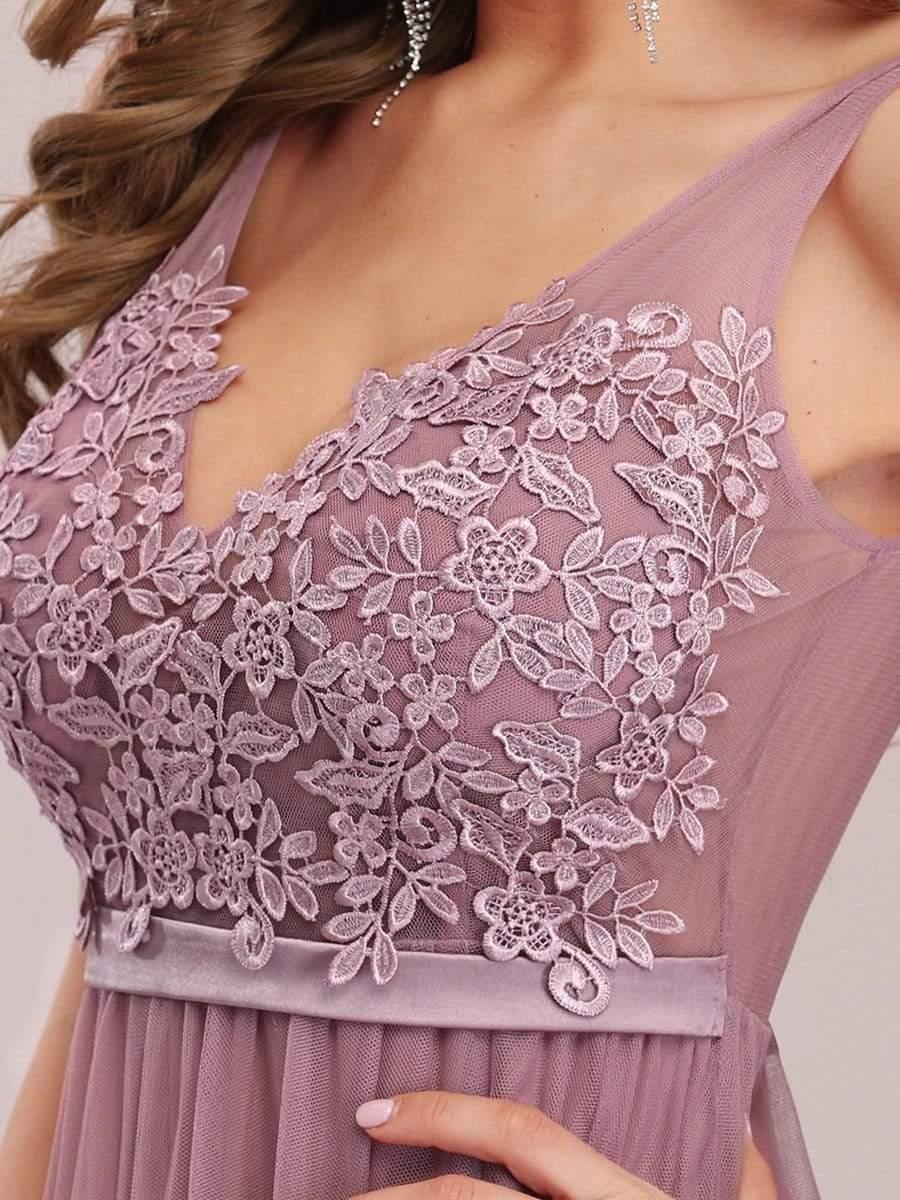 Women's A-Line V-Neck Floral Lace Appliques Bridesmaid Dress #color_Purple Orchid