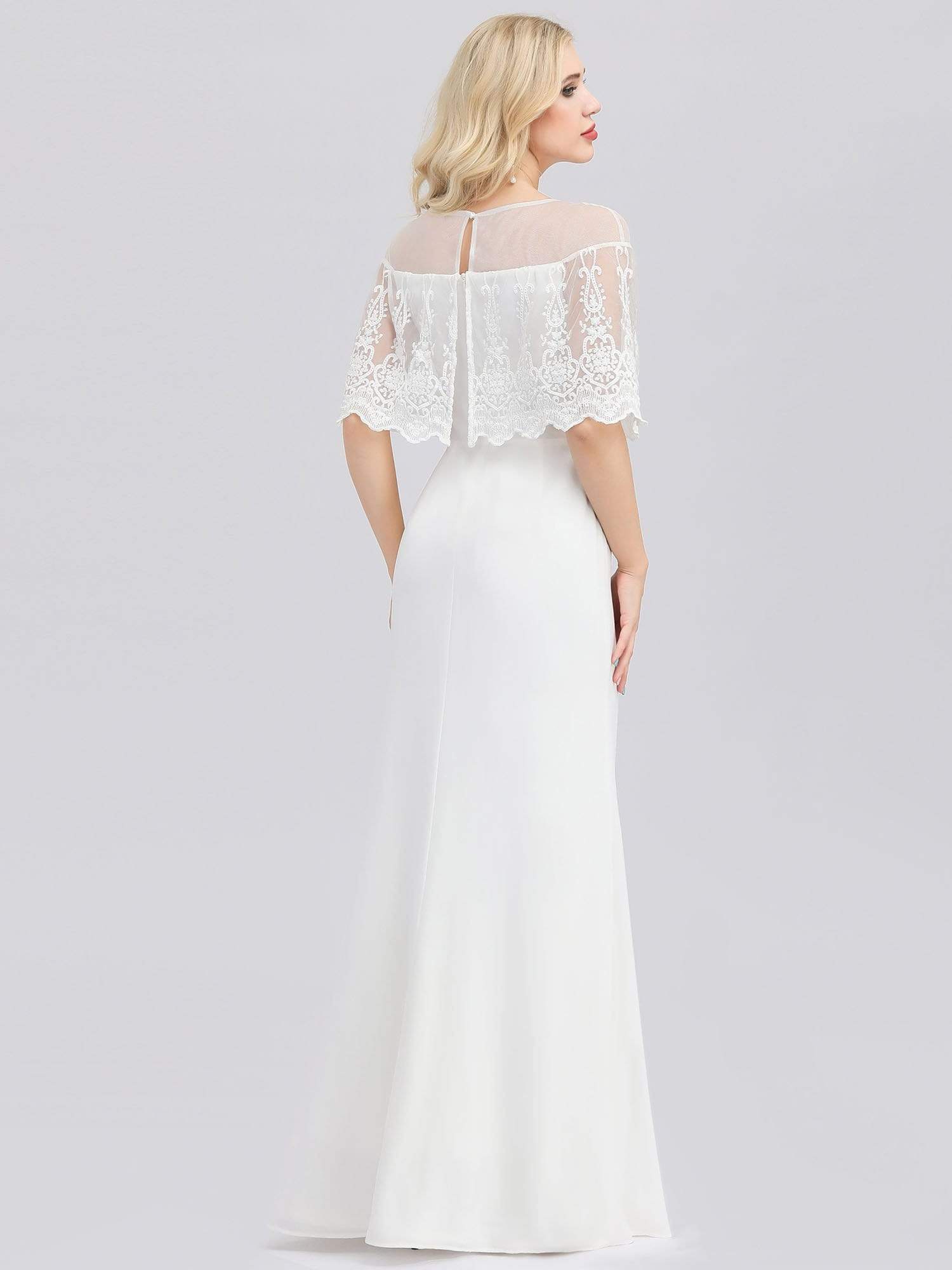 Sweetheart Illusion Neckline Wedding Dress With Ruffle Sleeves #color_White Sweetheart Illusion Neckline Wedding Dress With Ruffle Sleeves