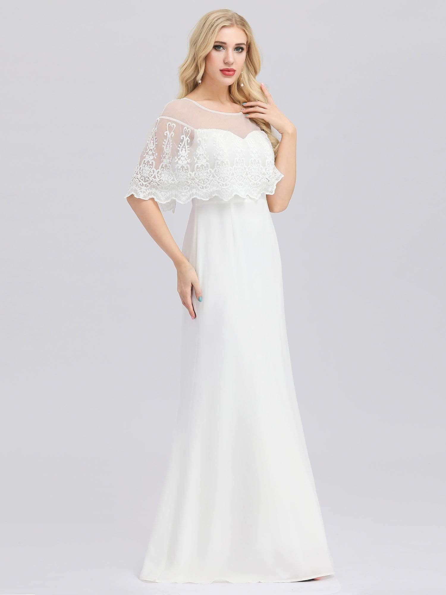 Sweetheart Illusion Neckline Wedding Dress With Ruffle Sleeves #color_White Sweetheart Illusion Neckline Wedding Dress With Ruffle Sleeves