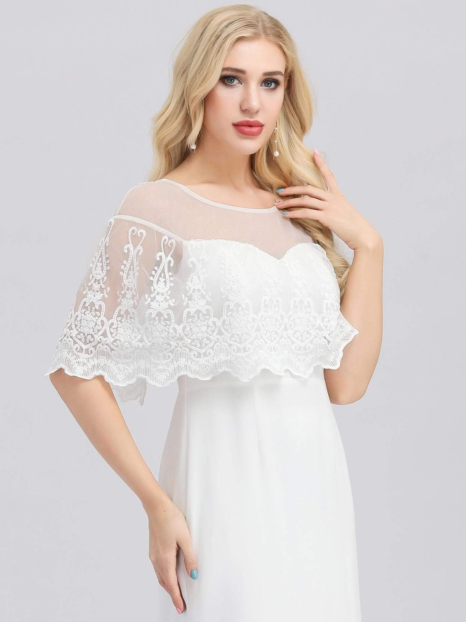 Sweetheart Illusion Neckline Wedding Dress With Ruffle Sleeves #color_White Sweetheart Illusion Neckline Wedding Dress With Ruffle Sleeves