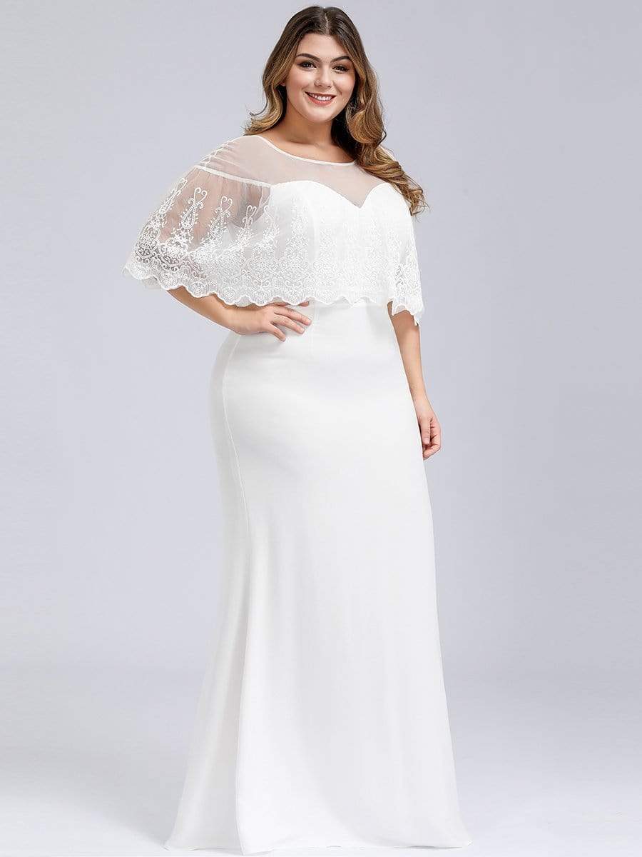 Sweetheart Illusion Neckline Wedding Dress With Ruffle Sleeves #color_White Sweetheart Illusion Neckline Wedding Dress With Ruffle Sleeves