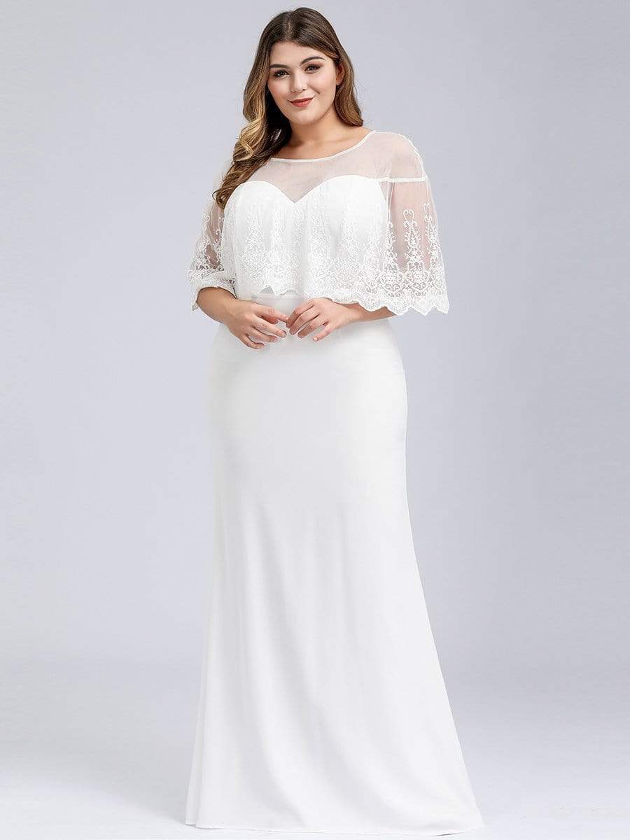 Sweetheart Illusion Neckline Wedding Dress With Ruffle Sleeves #color_White Sweetheart Illusion Neckline Wedding Dress With Ruffle Sleeves