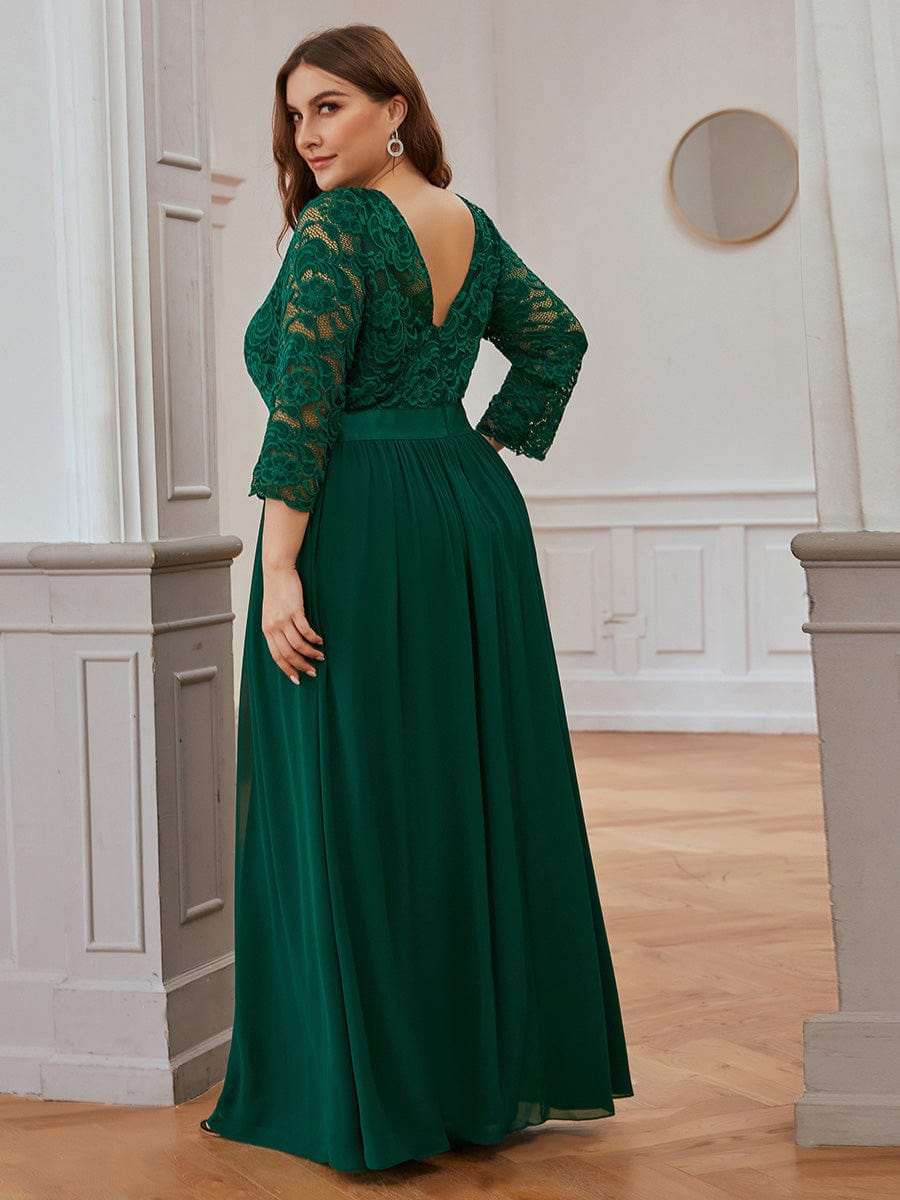 Plus Size See-Through Floor Length Lace Bridesmaid Dress With Half Sleeve #color_Dark Green