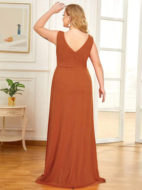 Shiny V Neck Floor Length Plus Size Evening Dresses with Side Split
