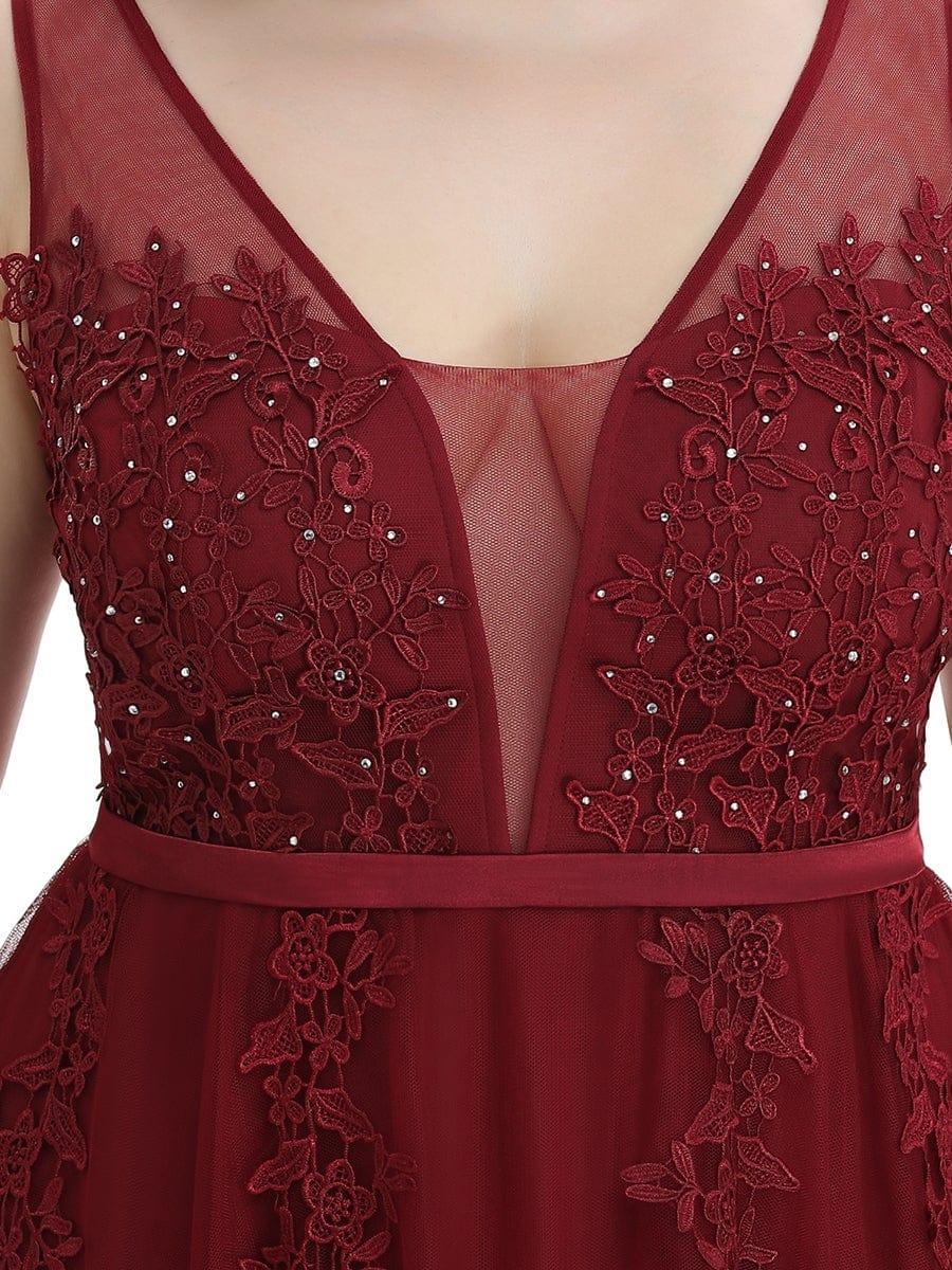 Plus Size Elegant Sleeveless Applique Flowy Tulle Evening Dress #color_Burgundy
