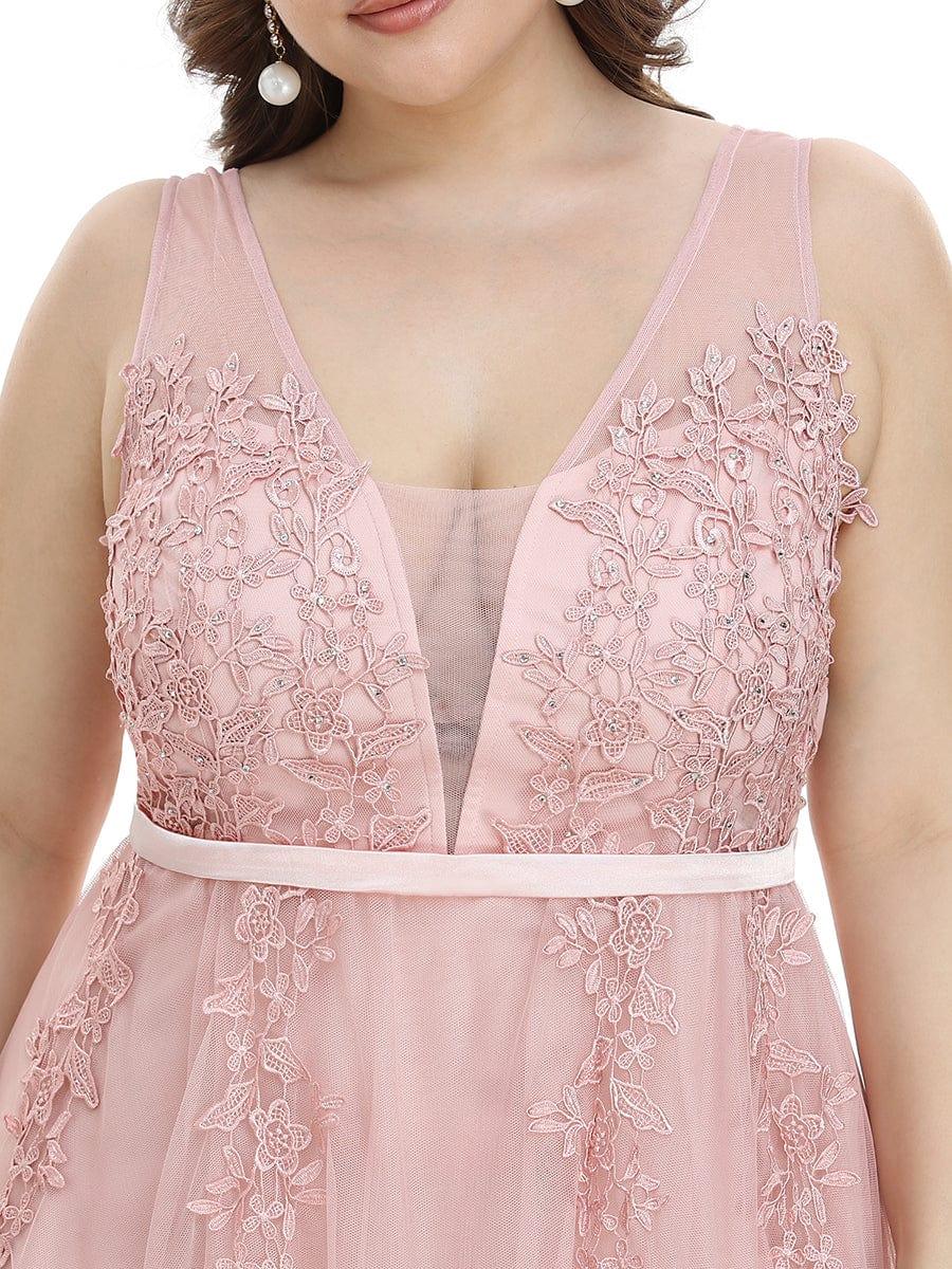 Plus Size Elegant Sleeveless Applique Flowy Tulle Evening Dress #color_Pink