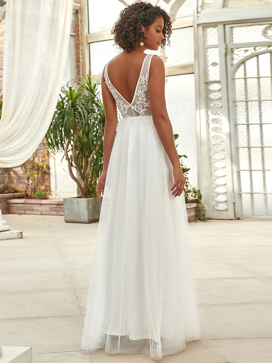 Custom Size Elegant Sleeveless Applique Flowy Tulle Evening Dress #color_White