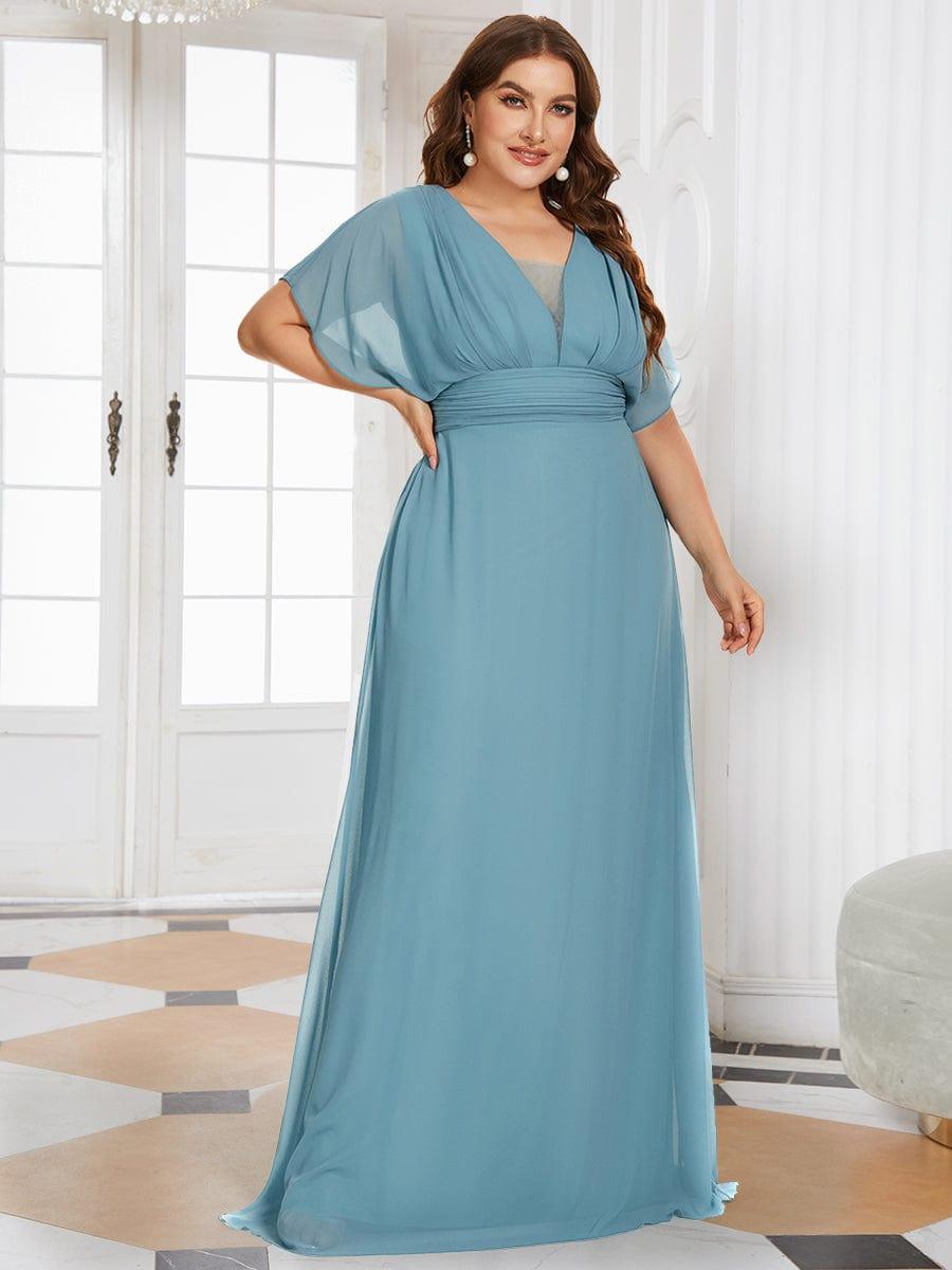 Plus Size V-neck A-Line Empire Waist Chiffon Evening Dress #color_Light Teal