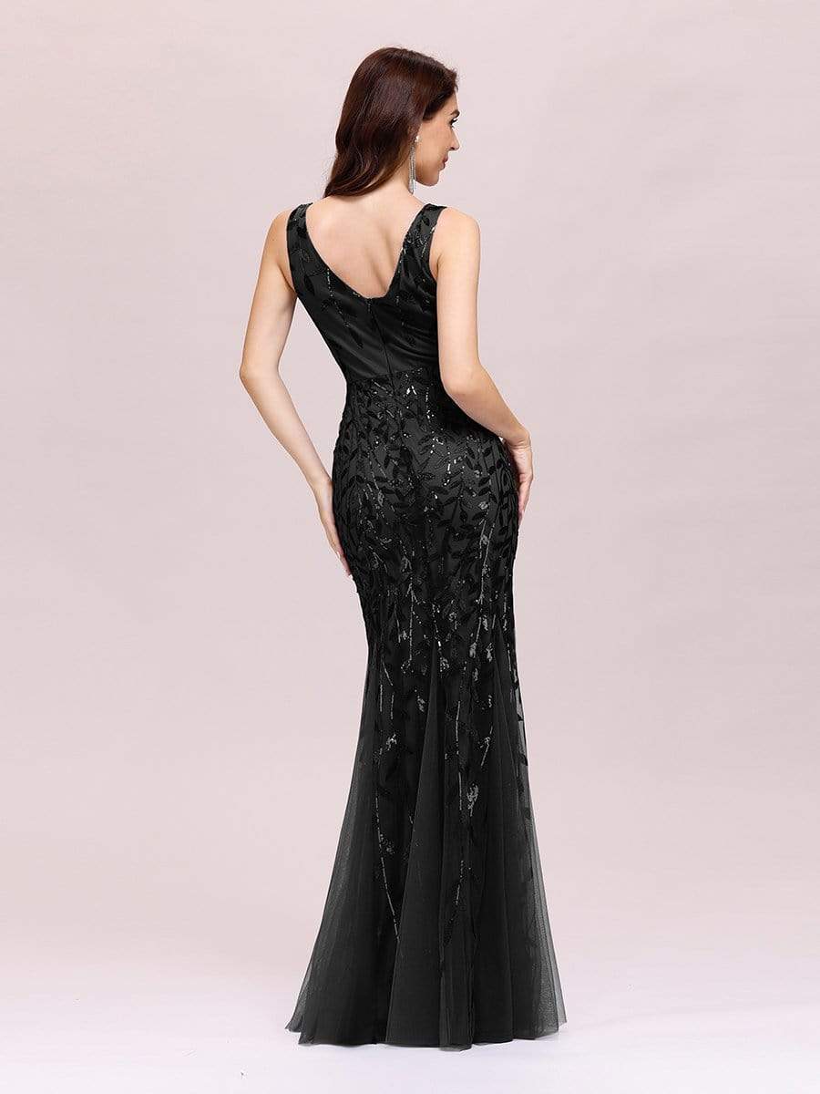 Custom Size Double V-Neck Fishtail Sequin Evening Dress
