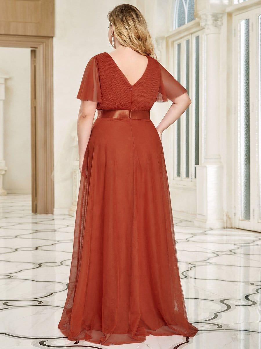 Women's Floor-Length Plus Size Bridesmaid Dress with Short Sleeve #color_Burnt Orange