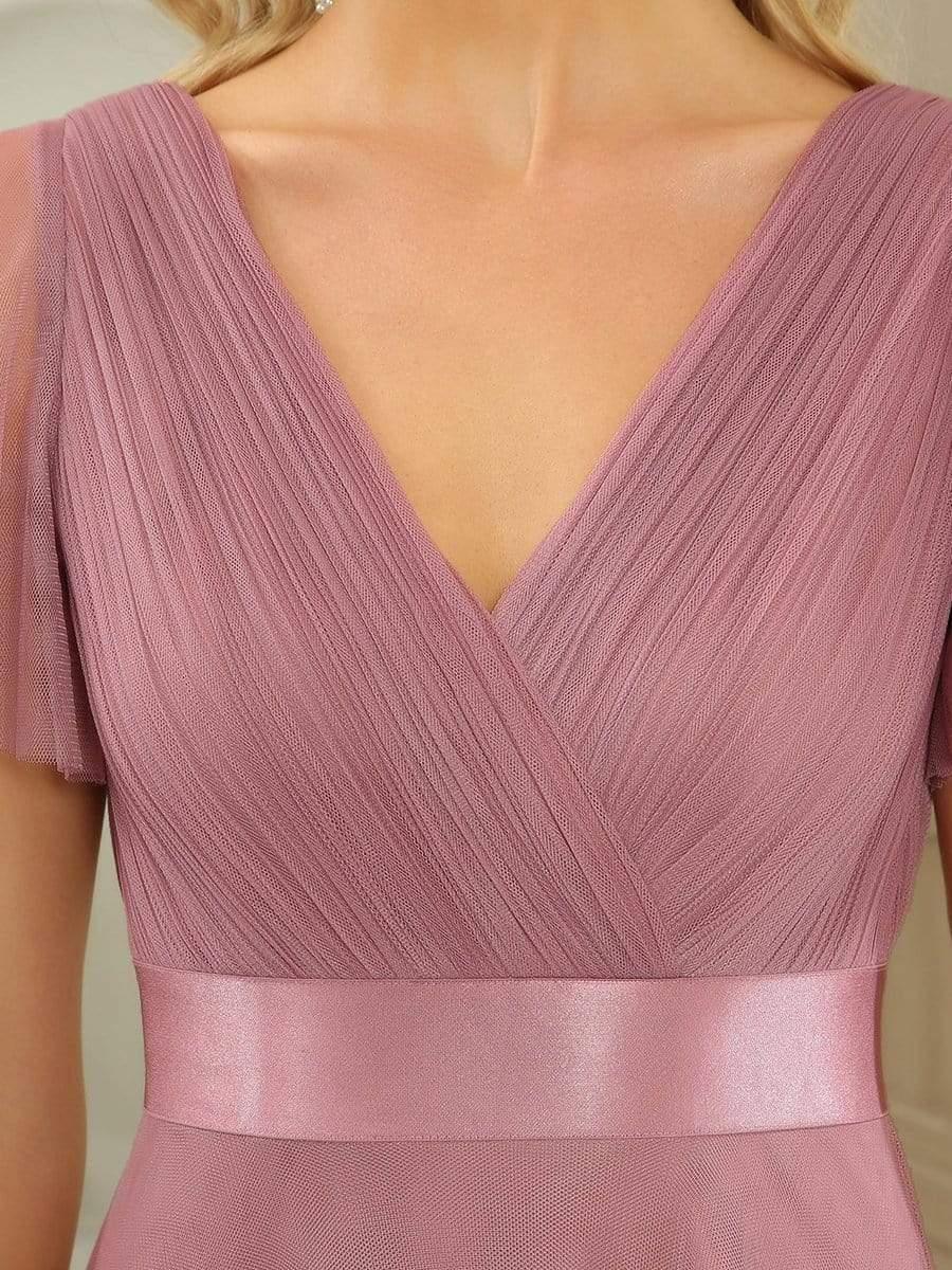 Women's Double V-Neck Floor-Length Bridesmaid Dress with Short Sleeve #color_Purple Orchid