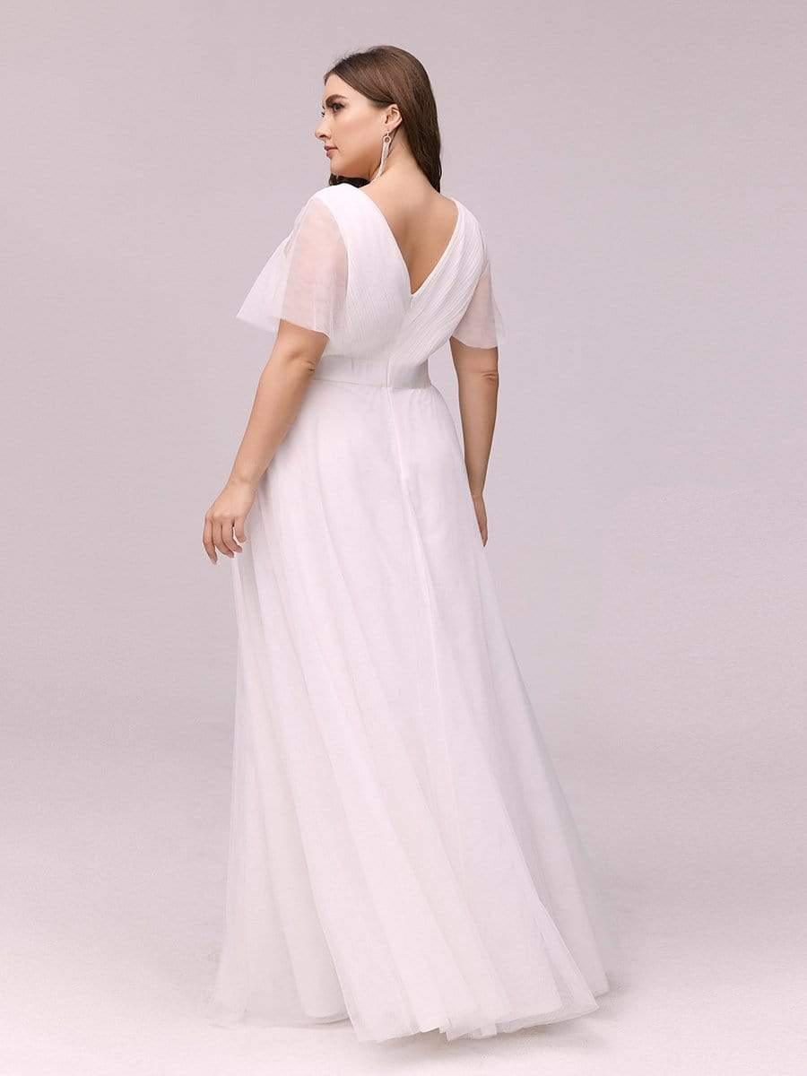 Women's Floor-Length Plus Size Bridesmaid Dress with Short Sleeve #color_White
