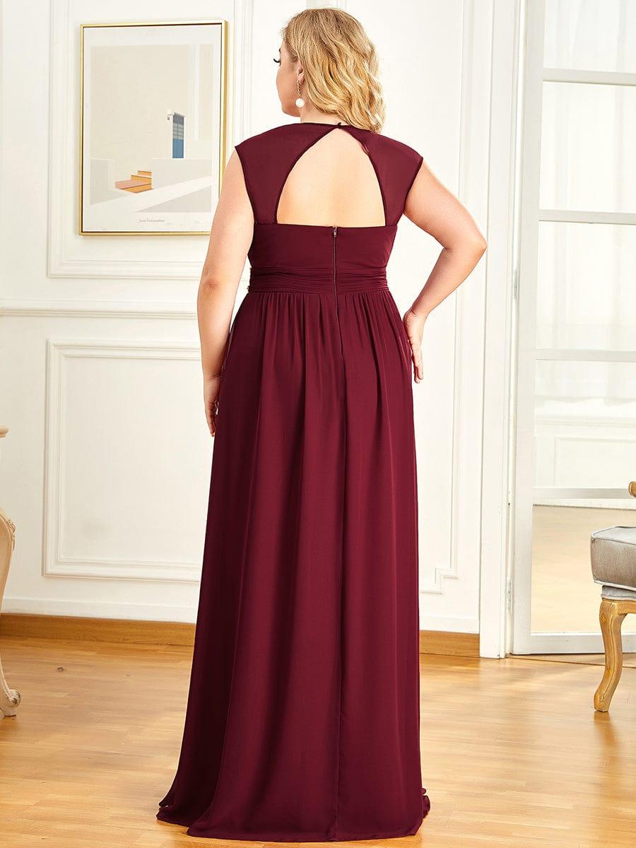V-Neck Sleeveless Grecian Style Plus Size Evening Dresses #color_Burgundy