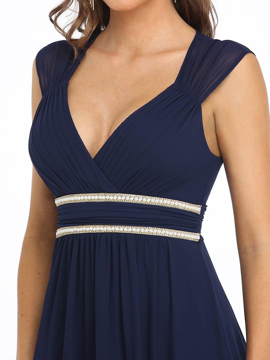 Ruched V-neck Floor Length Elegant Bridesmaid Dress #color_Navy Blue
