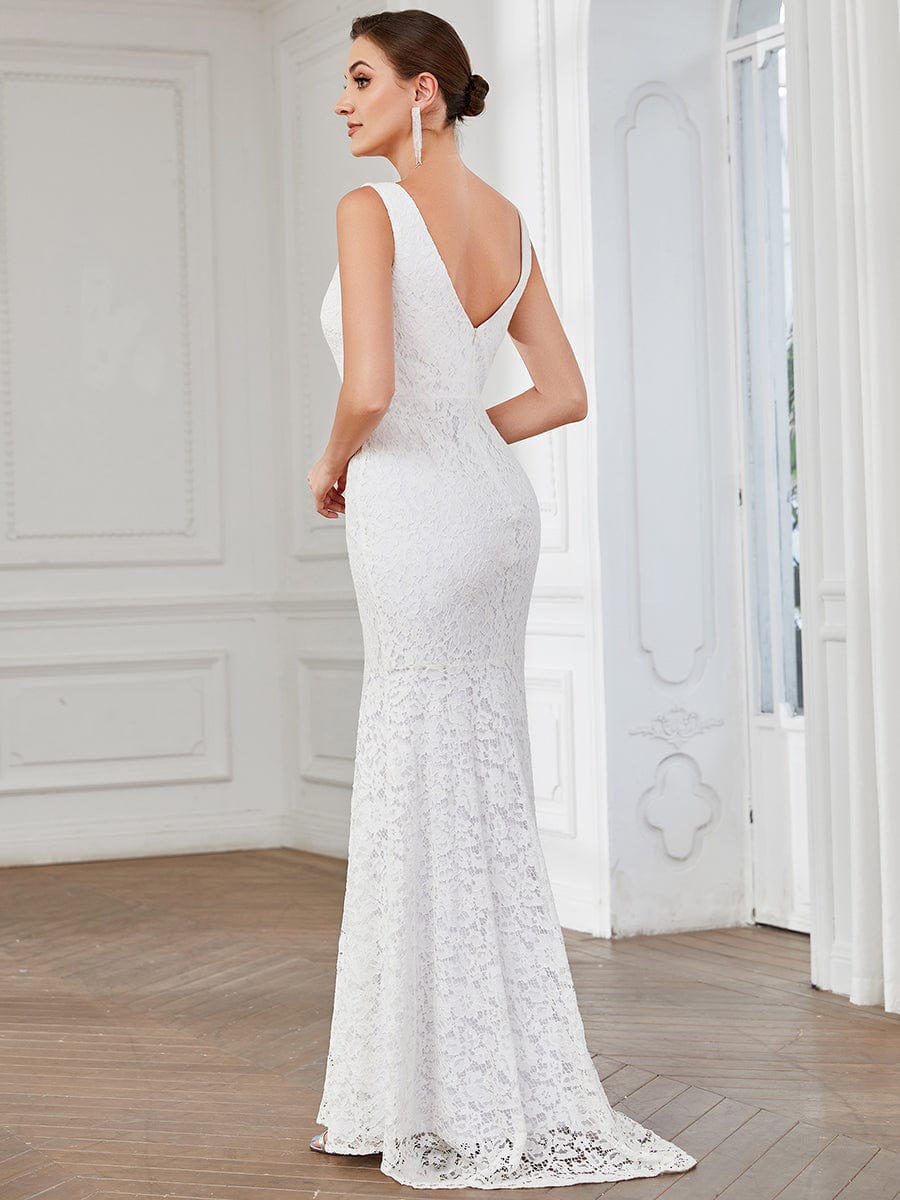 Sexy V Back Fitted Lace Mermaid Evening Dress #color_White