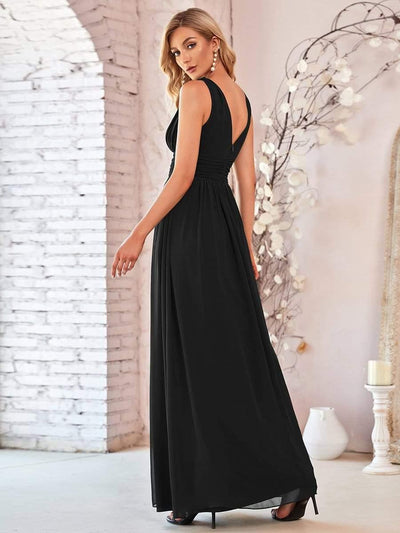 Elegant Sleeveless V-Neck Maxi Chiffon Bridesmaid Dress #color_Black