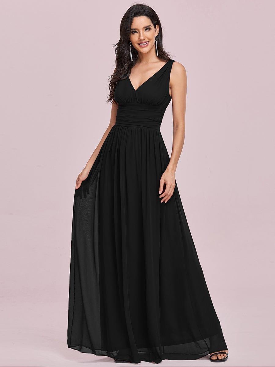 Elegant V Neck A Line Chiffon Maxi Bridesamid Dresses #color_Black