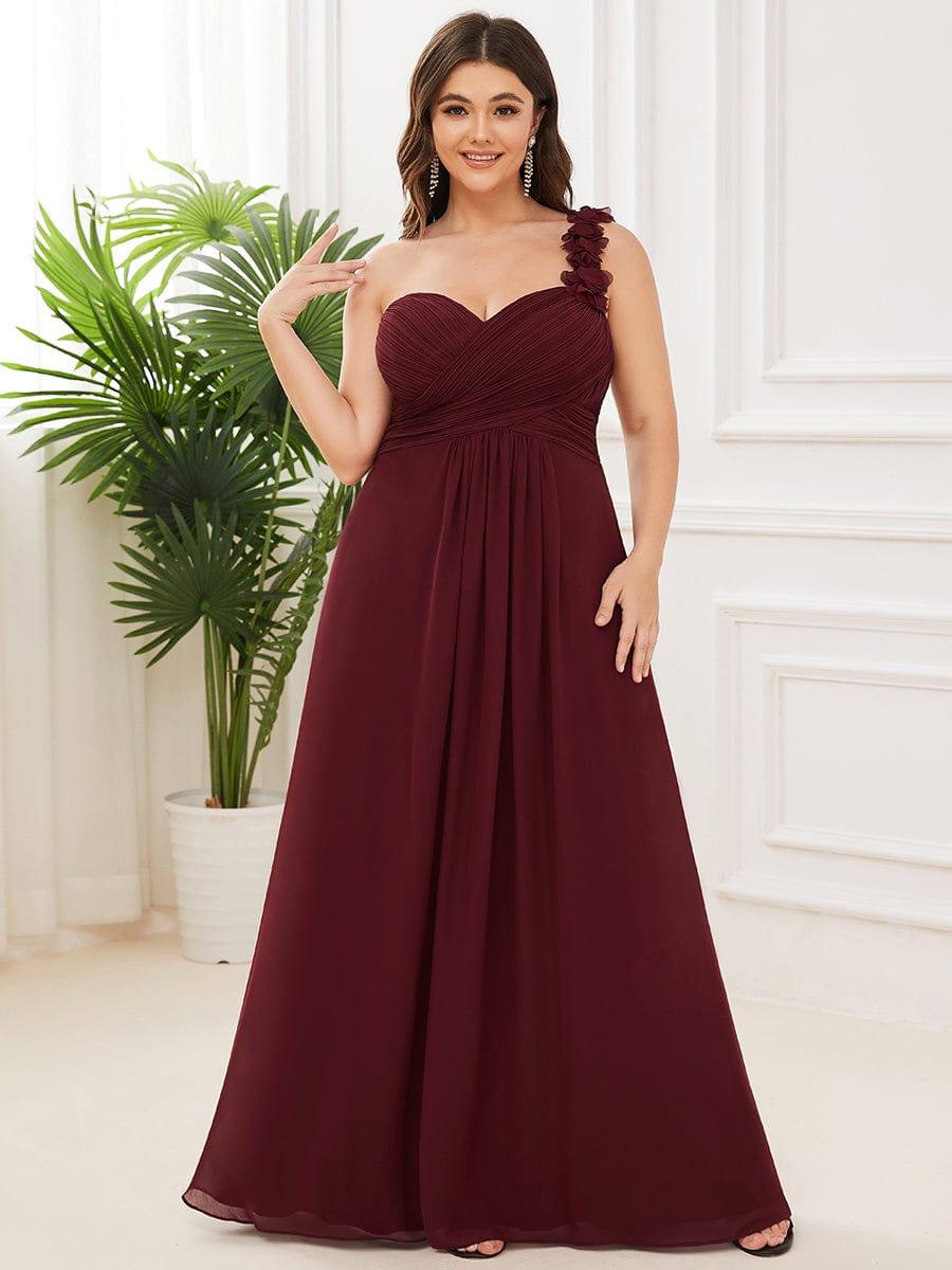Chiffon One Shoulder Long Bridesmaid Dresses #color_Burgundy