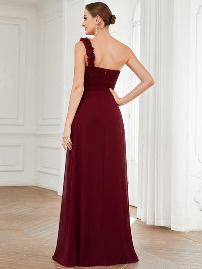 Chiffon One Shoulder Long Bridesmaid Dresses #color_Burgundy