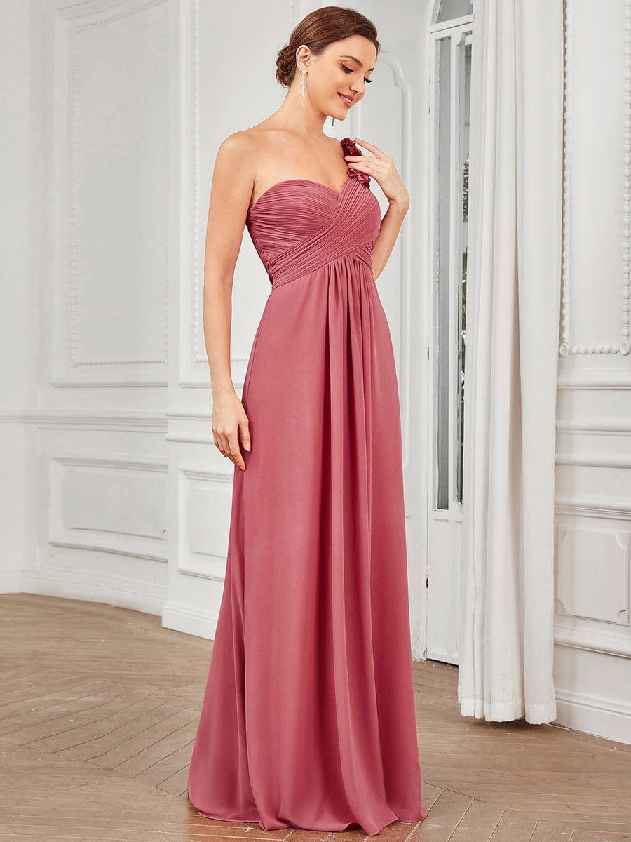 Chiffon One Shoulder Long Bridesmaid Dresses #color_Cameo Brown