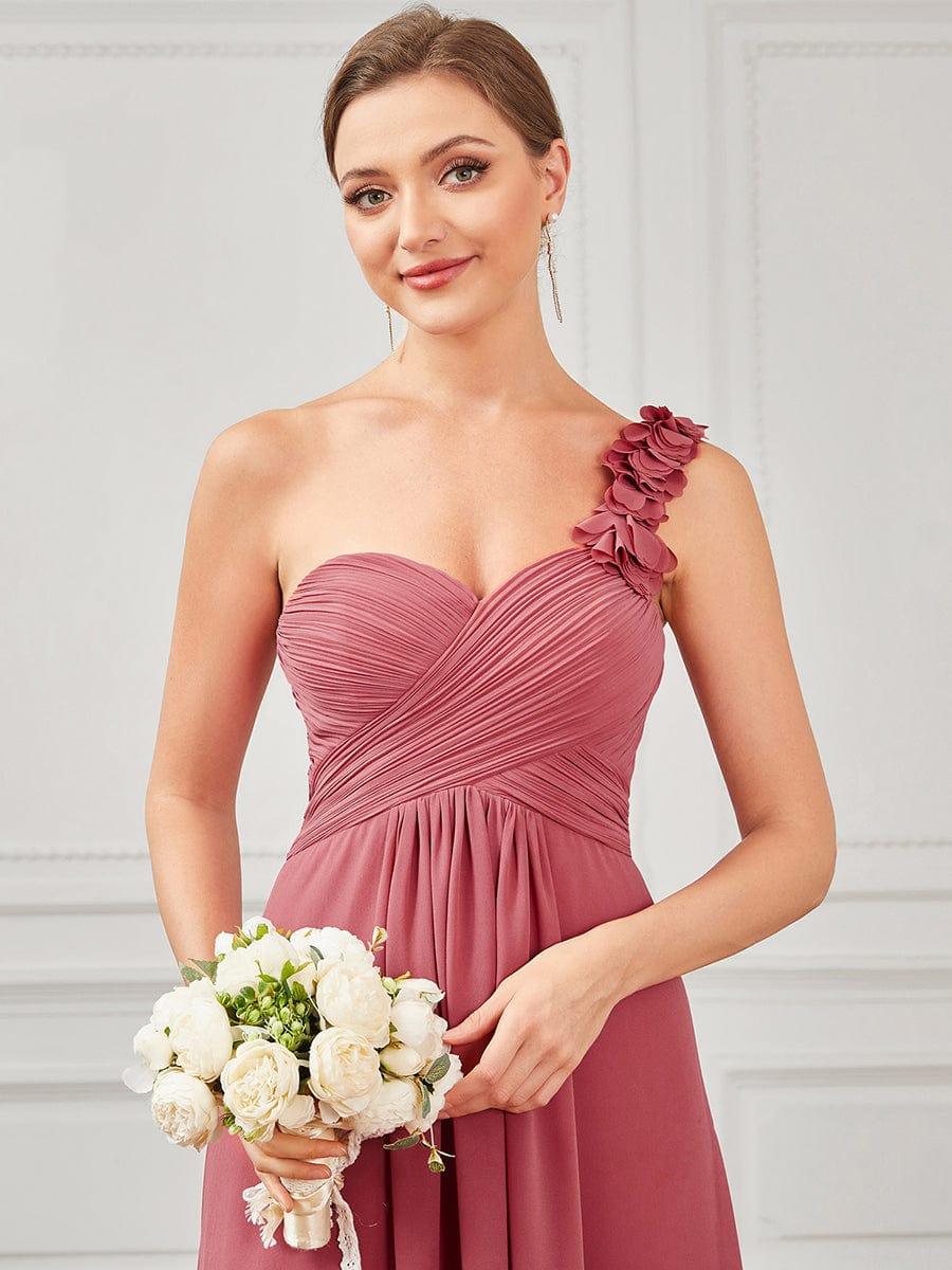 Chiffon One Shoulder Long Bridesmaid Dresses #color_Cameo Brown